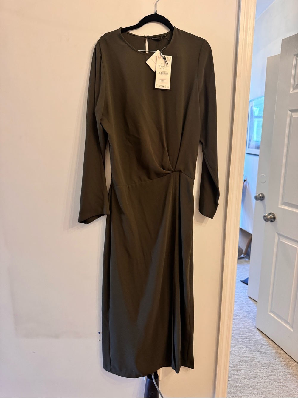 Zara Olive Green Midi Dress with Twist Detail